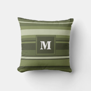 Coussin Monogramme rayures vert olive