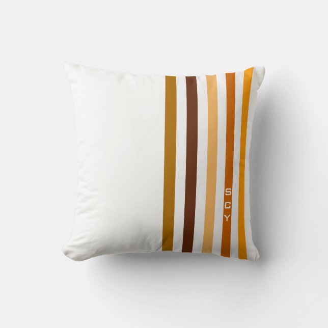 Coussin Monogramme rayures verticales orange marron clair (Recto)