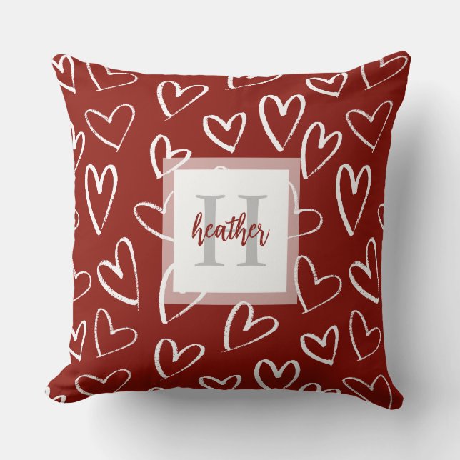 Coussin Monogramme Red Valentine Heart Motif (Recto)