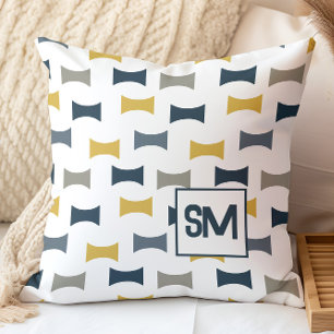 Coussin Monogramme Rétro Mid Century Geometry Navy Mustard