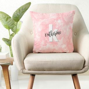 Coussin Monogramme rose aquarelle moderne