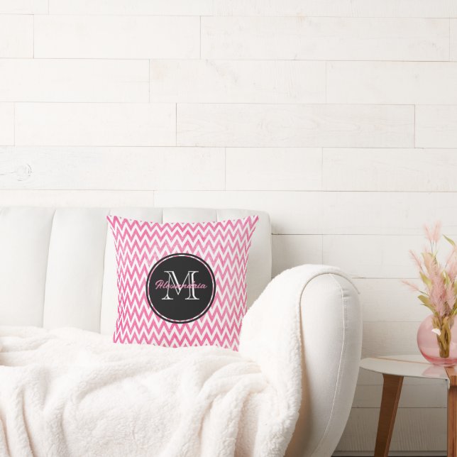 Coussin Monogramme rose blanc Chevron (Canapé)