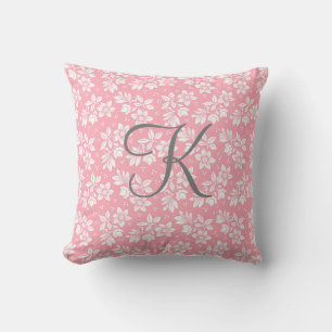 Coussin Monogramme Rose Blanc Gris Floral Botanique