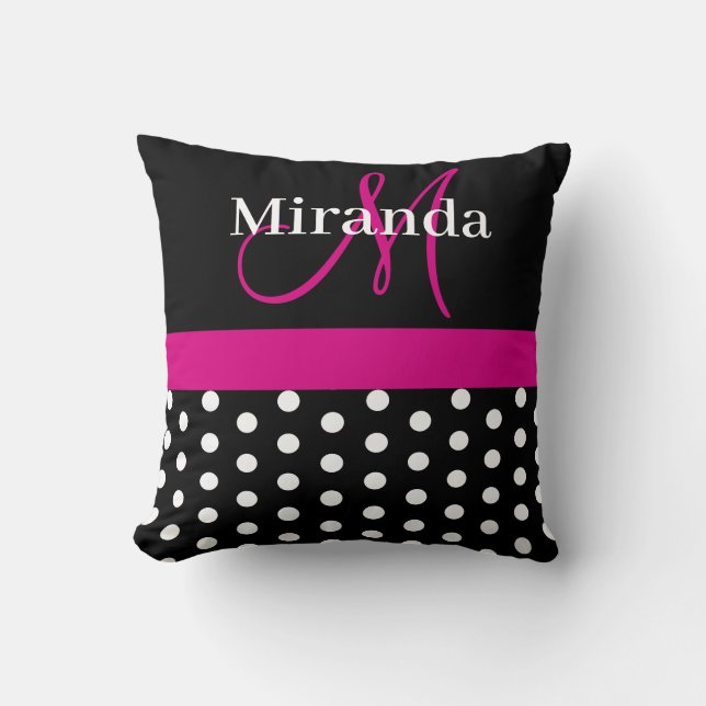 Coussin Monogramme rose chaud Pois de  d'oreiller à lancer (Recto)