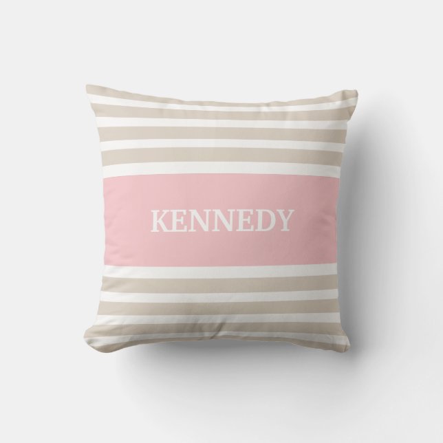 Coussin Monogramme rose-clair beige de rayures (Recto)