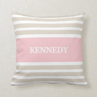 Coussin Monogramme rose-clair beige de rayures