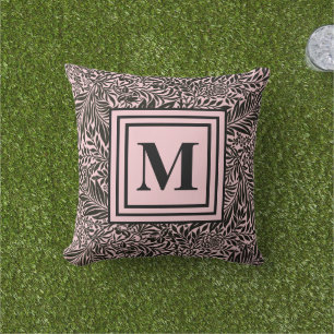 Coussin Monogramme rose clair et noir chic botanique
