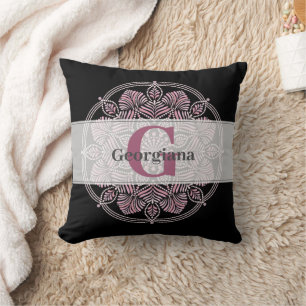 Coussin Monogramme Rose Dusky Fronds Floral Dot Mandala