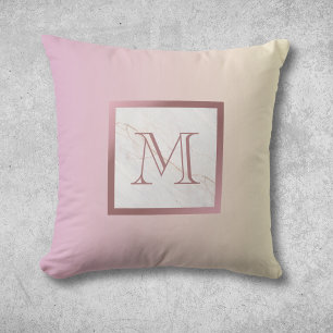 Coussin Monogramme rose en marbre or rose Ombre