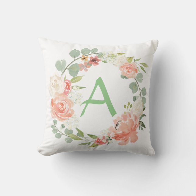 Coussin Monogramme rose et vert (Recto)