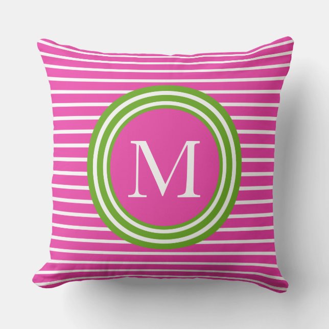 Coussin Monogramme rose et vert de très bon goût de rayure (Recto)