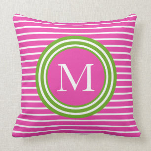 Coussin Monogramme rose et vert de très bon goût de rayure
