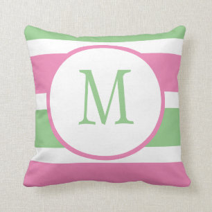 Coussin Monogramme rose et vert tendre