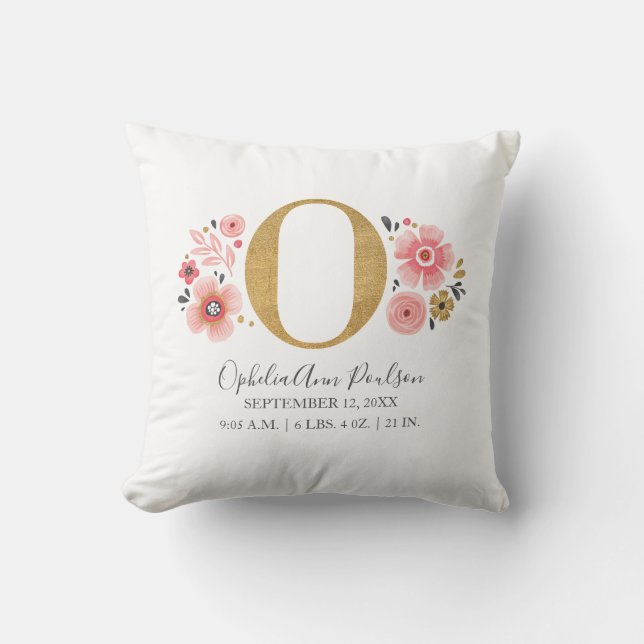 Coussin Monogramme rose Floral Lettre initiale O Statistiq (Recto)