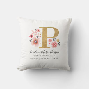 Coussin Monogramme rose Floral Lettre initiale P Statistiq