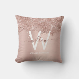 Coussin Monogramme rose Gold Blush Rose Girl Parties scint