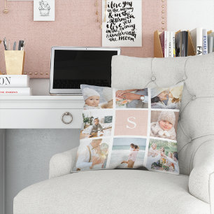 Coussin Monogramme rose pâle Collage photo