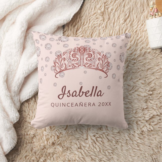 Coussin Monogramme rose rose en or tiara Quinceanera (Couverture)