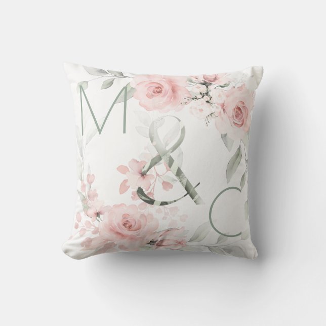 Coussin Monogramme rose rose pâle délicat (Recto)
