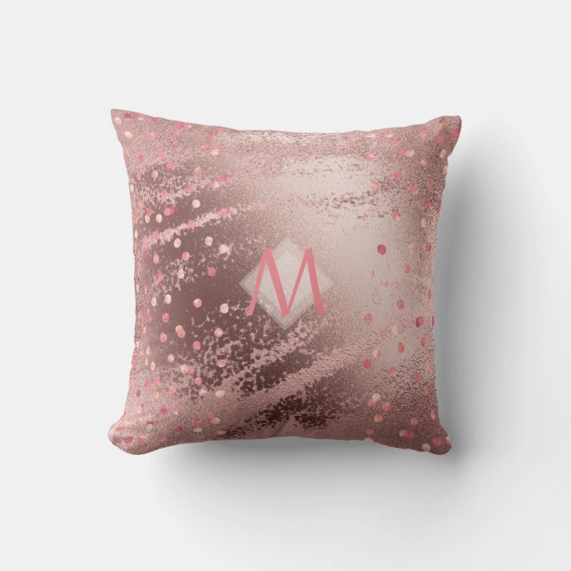 Coussin Monogramme ROSEGOLD Métallurgie Foil Confetti Look (Recto)