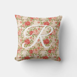 Coussin Monogramme Roses Vintage Rustique