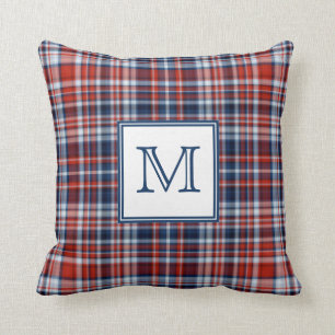 Coussin Monogramme rouge blanc et bleu plis