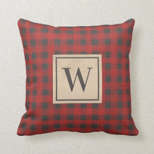 Coussin Monogramme Rouge Buffle gris plaqué