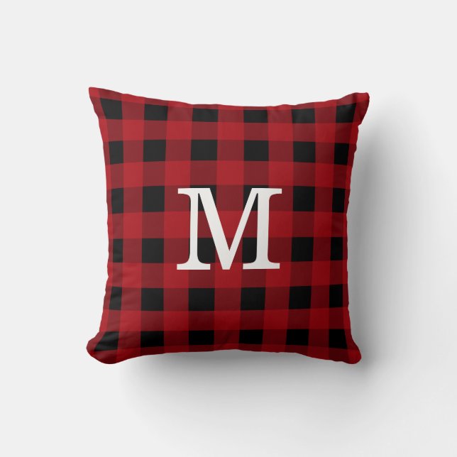 Coussin Monogramme Rouge Buffle noir Plaid Russe Cabine (Recto)