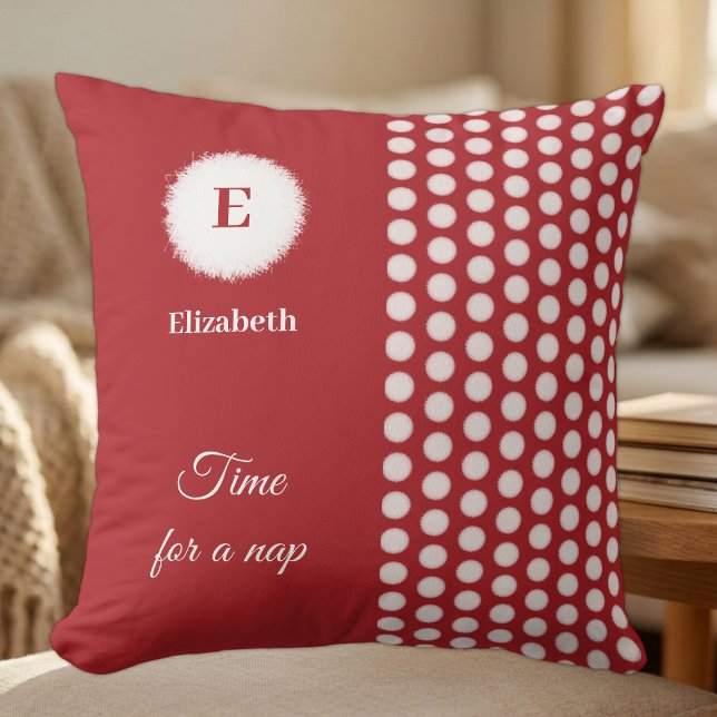 Coussin Monogramme rouge et blanc, c'est l'heure de la sie (Créateur téléchargé)