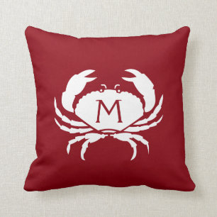 Coussin Monogramme rouge nautique bilatéral de crabe