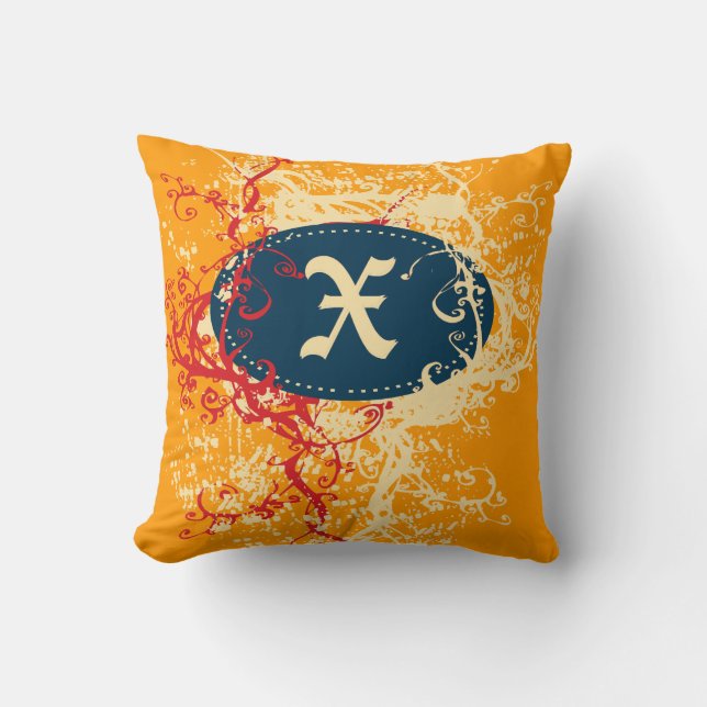 Coussin Monogramme rouge orange rétro Motif X (Recto)