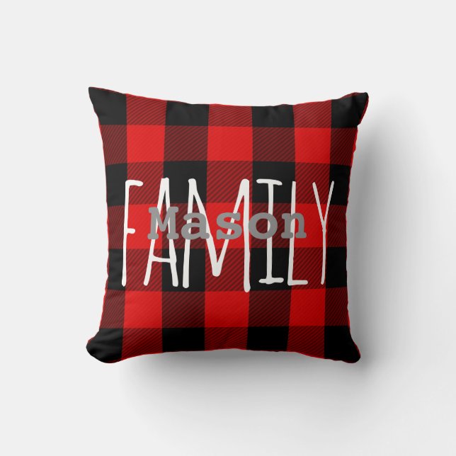 Coussin Monogramme rouge rustique de famille de plaid de (Recto)