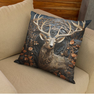 Coussin Monogramme rustique 3d Grand Antler Buck Deer