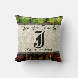 Coussin Monogramme Rustique Burlap Peinture Bois Look #5