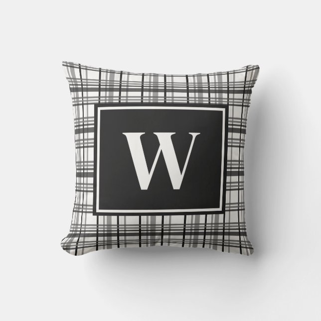 Coussin Monogramme rustique en noir et blanc (Recto)