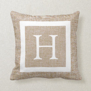 Coussin Monogramme rustique personnalisé de toile de jute