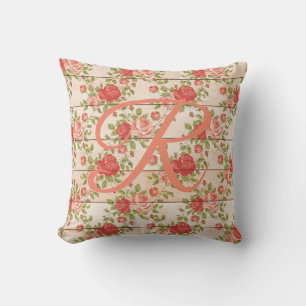 Coussin Monogramme rustique Rose Vintage