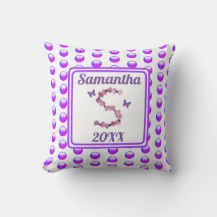 Coussin Monogramme S Rose Violet Fleurs Polka Point initia