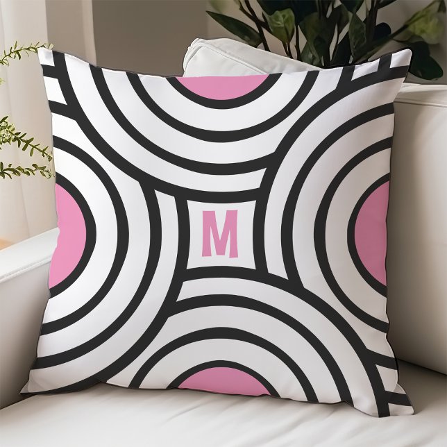 Coussin Monogramme salle de dortoir moderne rose et noir (Créateur téléchargé)