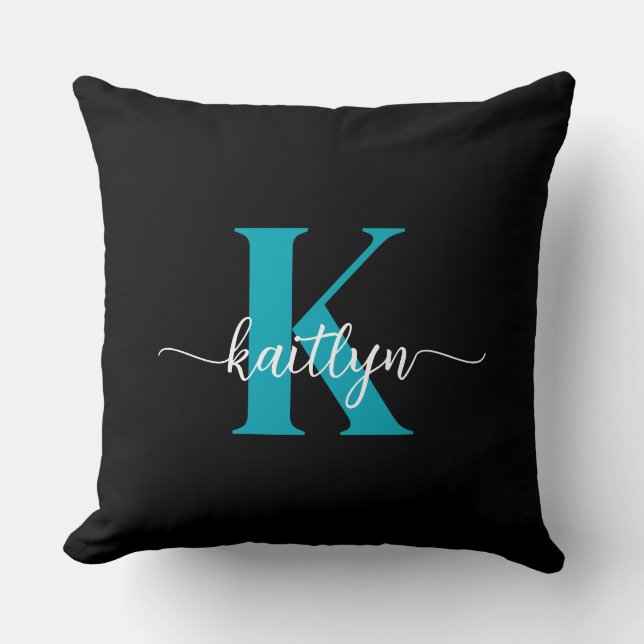 Coussin Monogramme sarcelle noir (Recto)