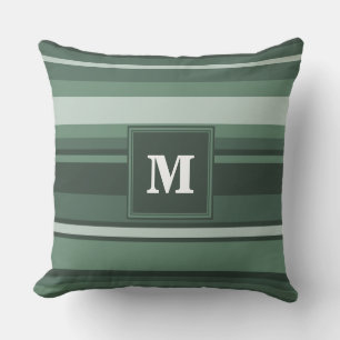 Coussin Monogramme sauge bandes vertes