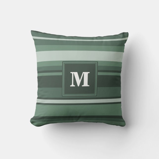 Coussin Monogramme sauge bandes vertes (Recto)