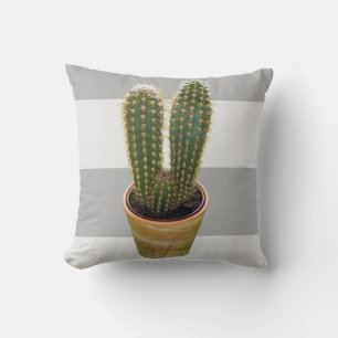 Coussin Monogramme Scandinave Style Cactus & Gris Stripes