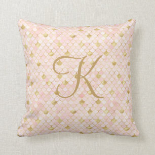 Coussin Monogramme Script Blush Pink Gold Mermaid Étapes