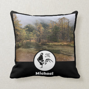Coussin Monogramme silhouette de coq Nom de la photo Balis
