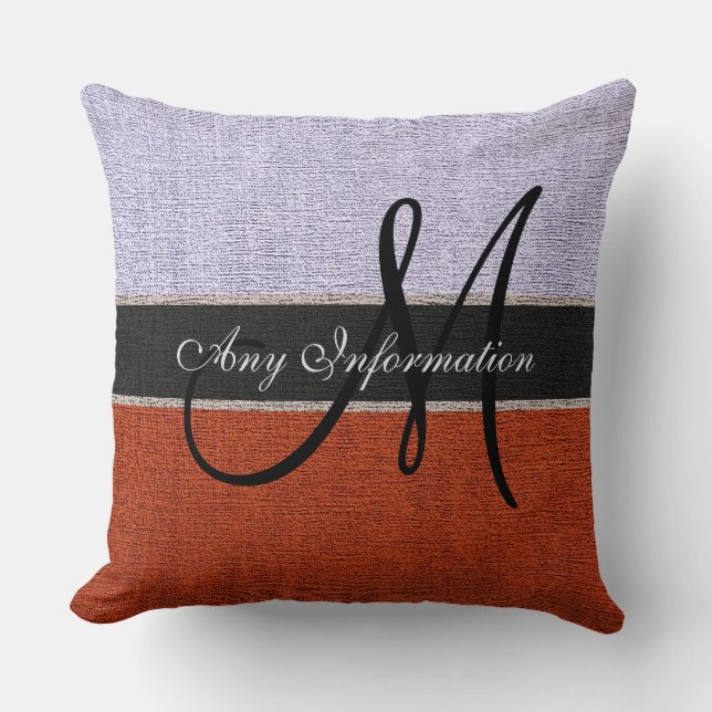 Coussin Monogramme Silver et Burlap Brown Jute rustique (Recto)