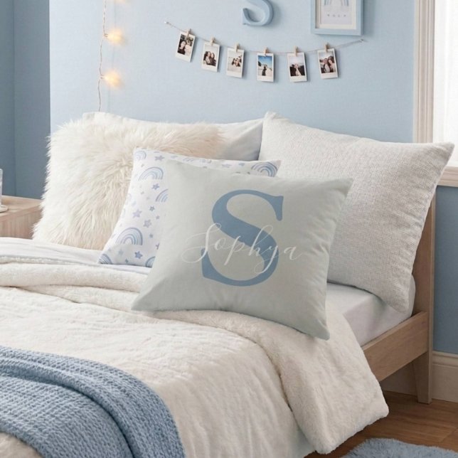 Coussin Monogramme simple bleu personnalisé (Créateur téléchargé)