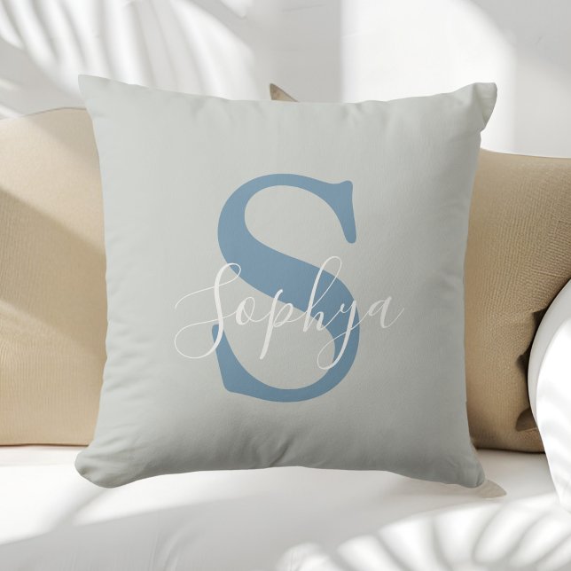 Coussin Monogramme simple bleu personnalisé (Créateur téléchargé)