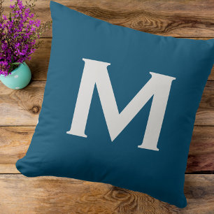 Coussin Monogramme Simple Élégant Moderne Bleu
