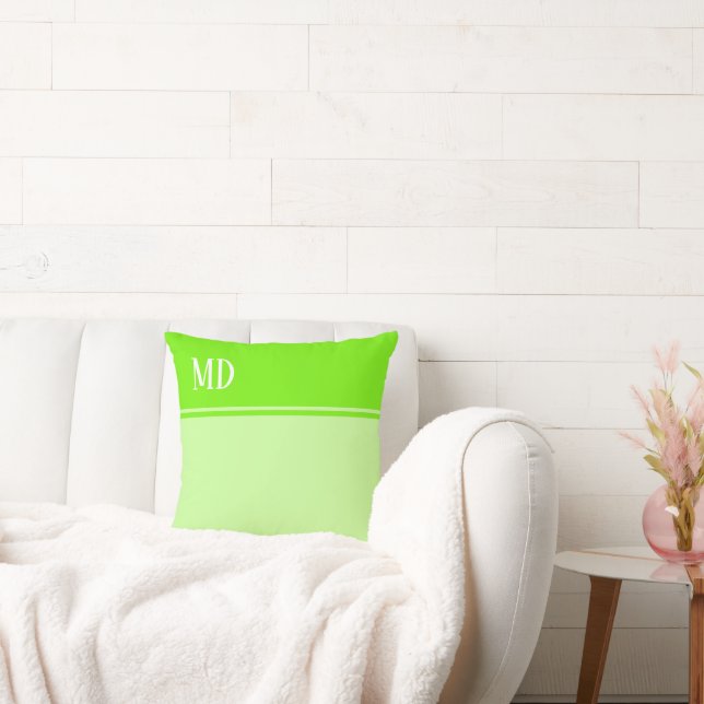 Coussin Monogramme simple et jolie chaux vert rayé (Canapé)